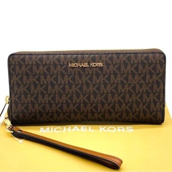 Michael Kors Large Continental Wallet Wristlet Brown - Picture 2 of 8